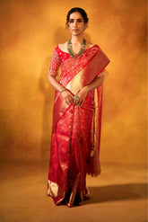 Red Kanjivaram Silk Saree with Exquisite Zari Embroidery - Adira - House of Surya